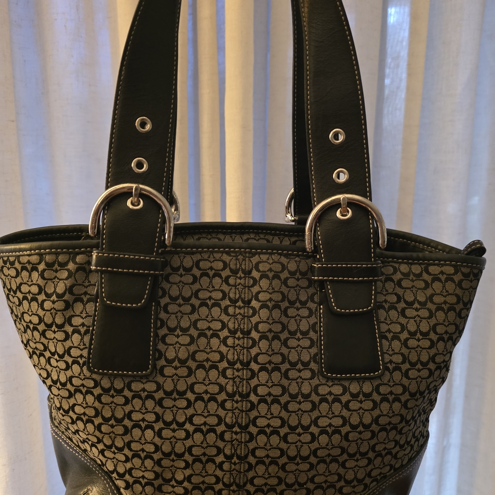 Monogram Canvas Shoulder Tote in Black and Tan